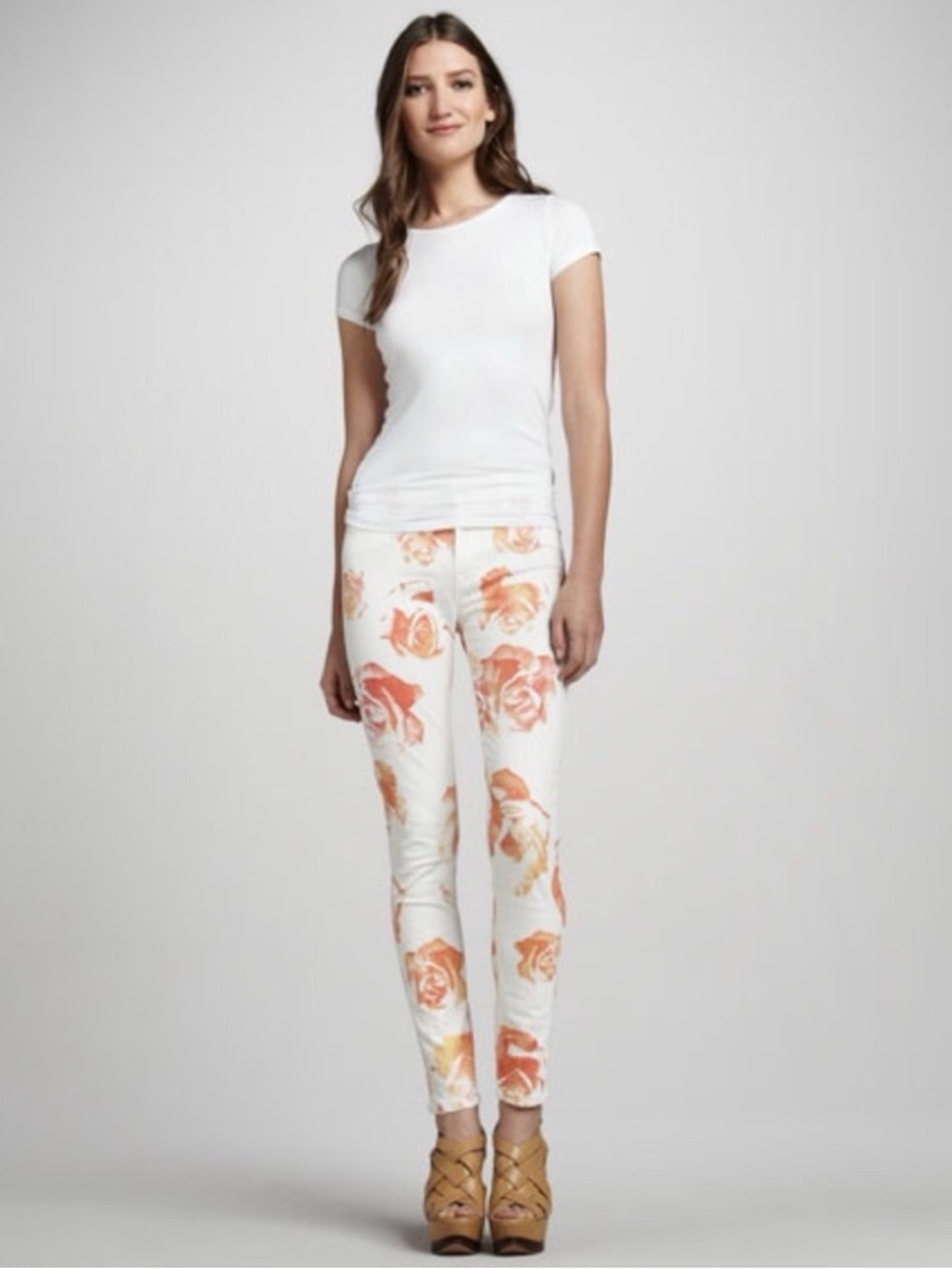 New Hudson Jeans White Ankle Pants with Floral Print, size 27